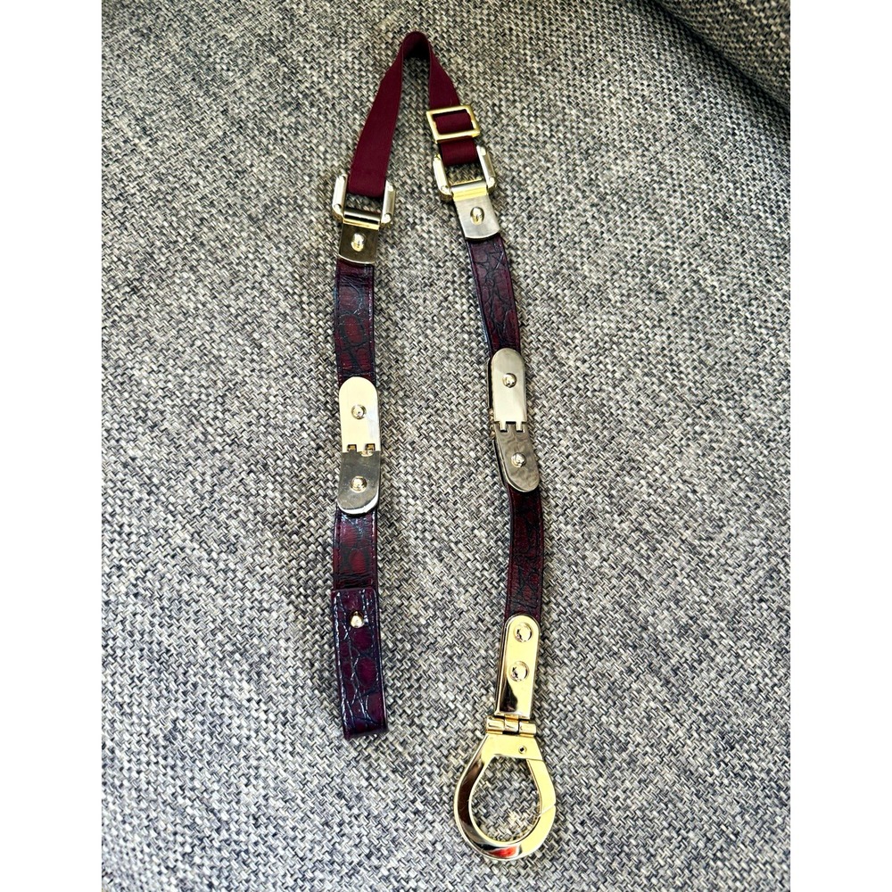 Suzi Roher Women's Waist Belt Burgundy Croc Pattern w/ Gold Buckle